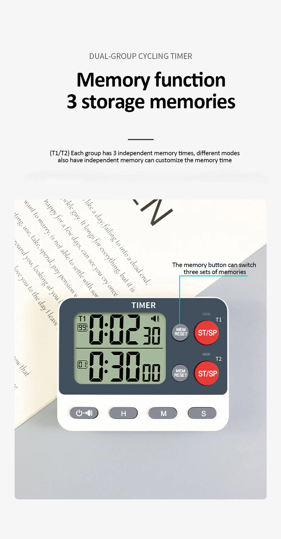 Digitaler Dual-Küchentimer mit magnetischer Rückseite und Speicher-Voreinstellungen, 2 Gruppen Countdown/Up Stoppuhr-Timer zum Kochen, Backen – Detail 7
