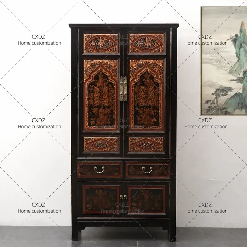 New Chinese Style Antique Solid Wood Bookcase Old Shanghai Retro Vertical Cabinet Storage Decorative Porch Shelf Furniture