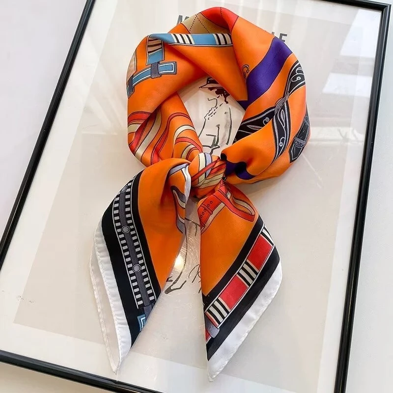 

Роскошный шелковый шарф с цепочкой для женщин, имитация шелкового атласа, шейный платок, модный универсальный головной убор, сумка, аксессуары для одежды