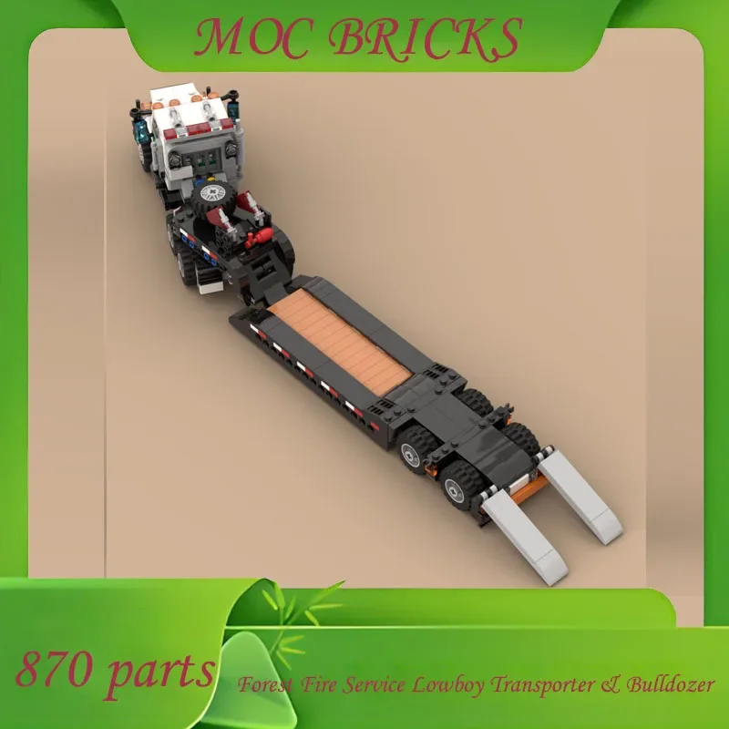 

Customize 870PCS Forest Fire Service Lowboy Transporter & Bulldozer MOC Set Express Locomotive Building Block DIY Sets Toy Gifts