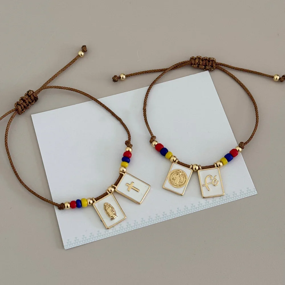 أساور ESCAPULARIO المصنوعة يدويًا للنساء ، مجوهرات عصرية ، خيوط دينية ، غوادالوبي ، العذراء سان بينيتو ، هدايا المهرجان