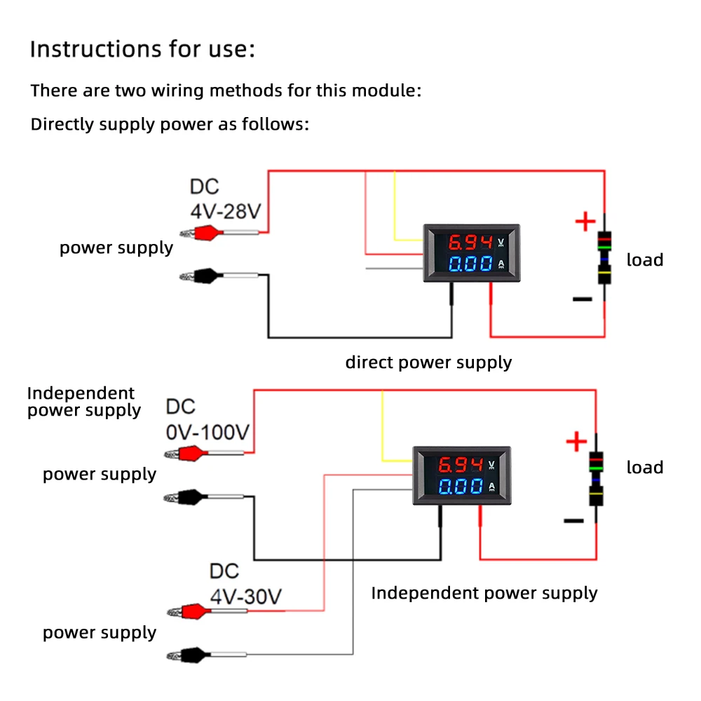 DC 100V 10A Voltmeter Ammeter Blue + Red Led Amp Dual Digital Volt Meter Gauge Adjustable Voltage and Current Meter Head ToolSet