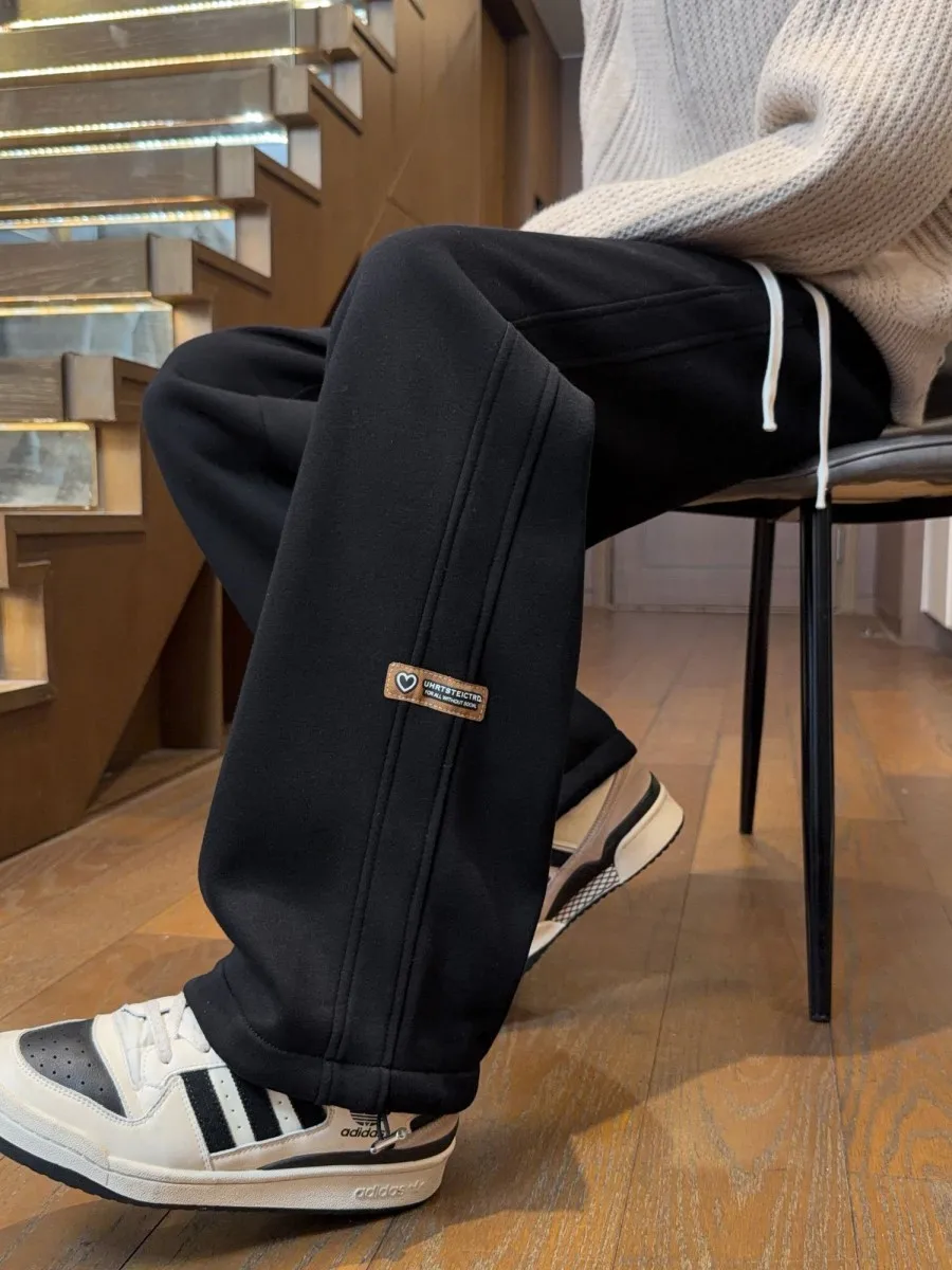 

Мужские повседневные брюки прямого кроя на флисовой подкладке, теплые зимние свободные брюки в стиле ретро, повседневные брюки для подростков в британском стиле