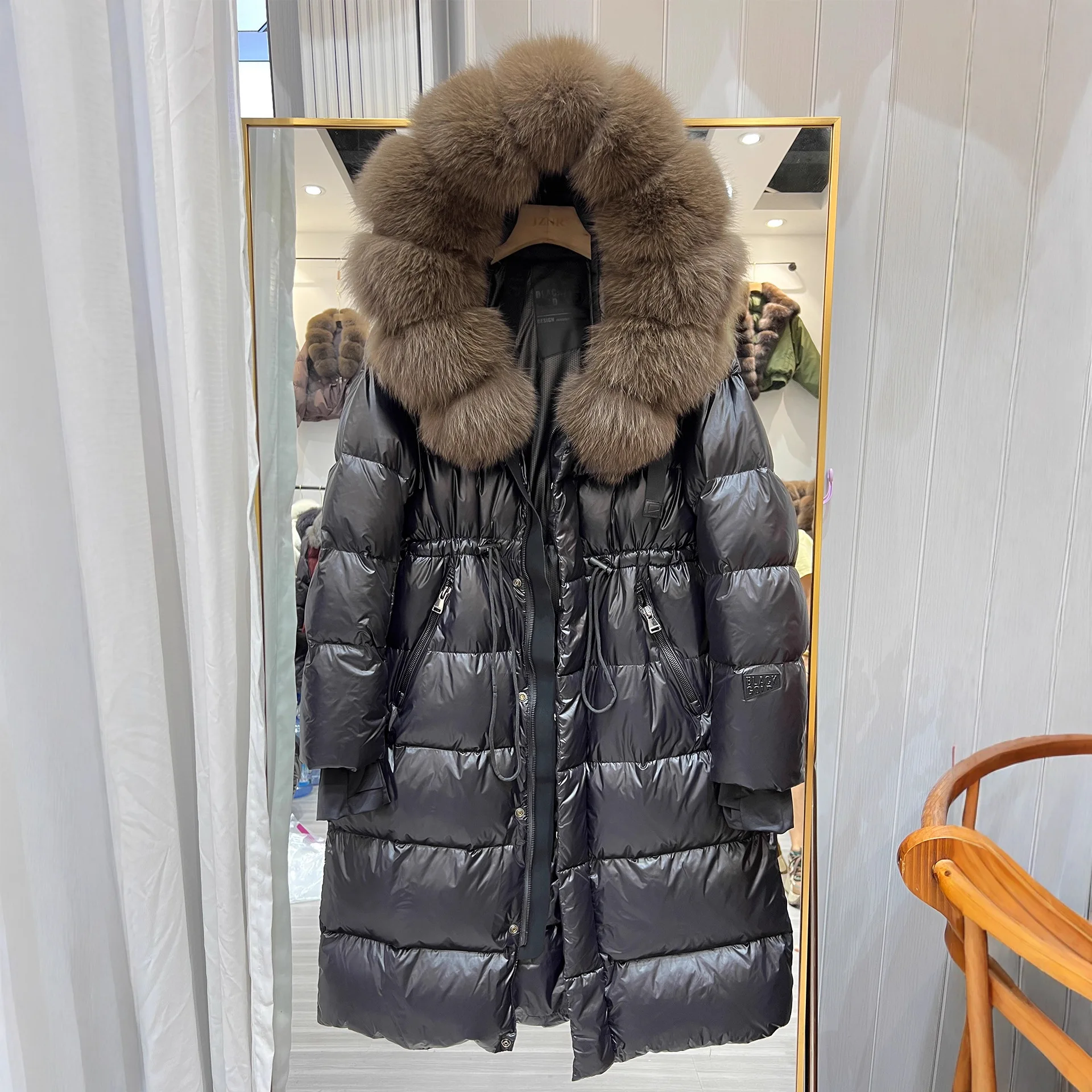 

Winter Detachable Real Fox Fur Collar Hooded Fur Jacket Down Coat Women Thick Autumn Hat X-long White Duck Down Jacket Overwears