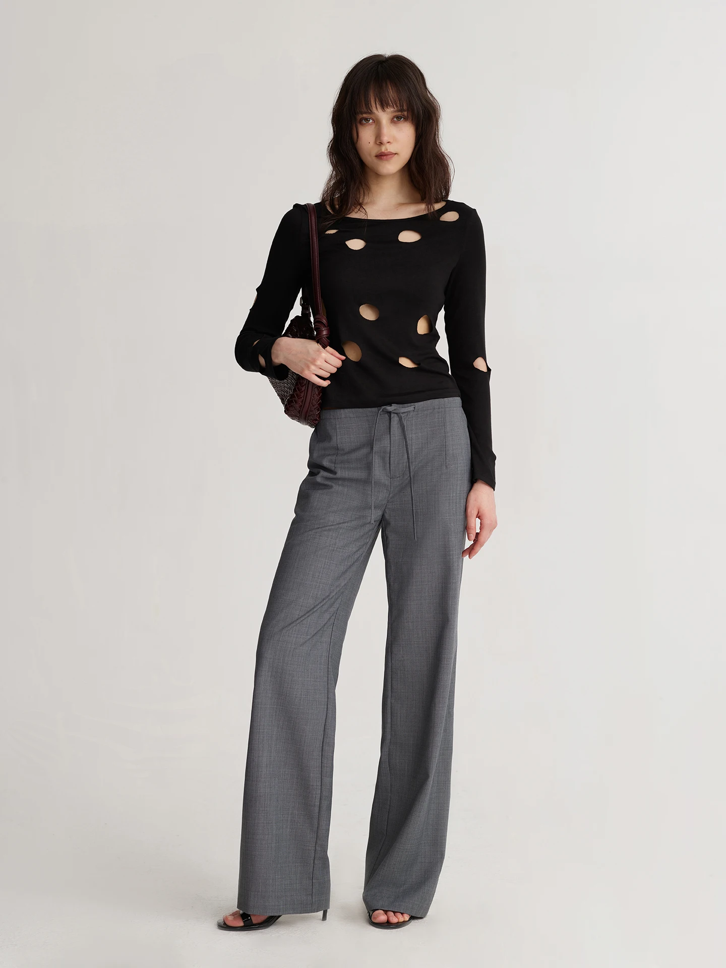 Casual Woolen Straight Leg Pants Low Waist Cuffed Commute Slimming Versatile Long Pants Women's Business Casual Drapey Trousers