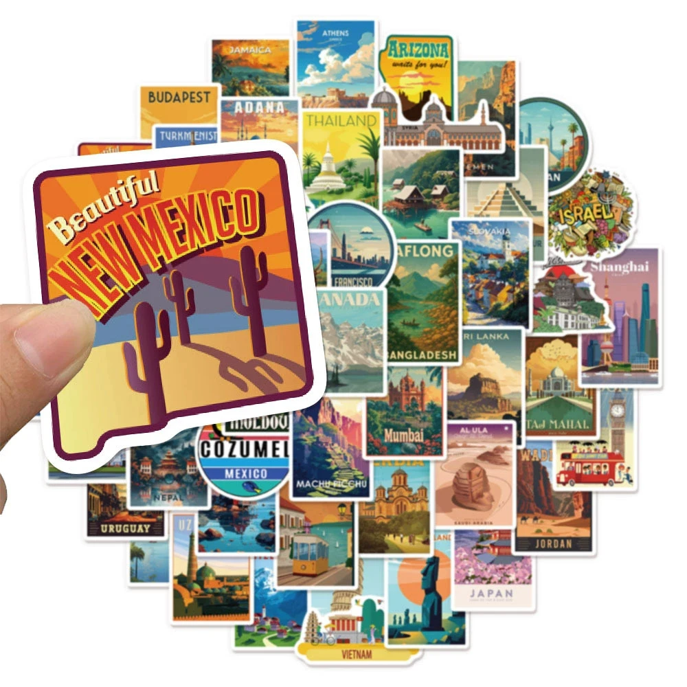

10/30/50/100pcs World Famous Travel City Landmark Stickers DIY Scrapbook Notebook Phone Luggage Funny Cartoon Landscape Decals