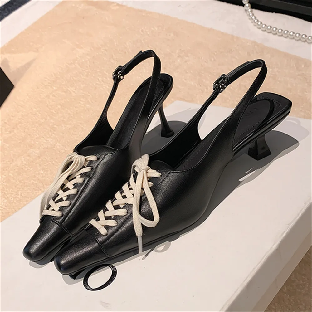 MILI-MIYA Fashion Brand Design Women Cow Leather Pumps Slingback Pointed Toe Buckle Strap Thin Heels Slip On Dress Party Shoes