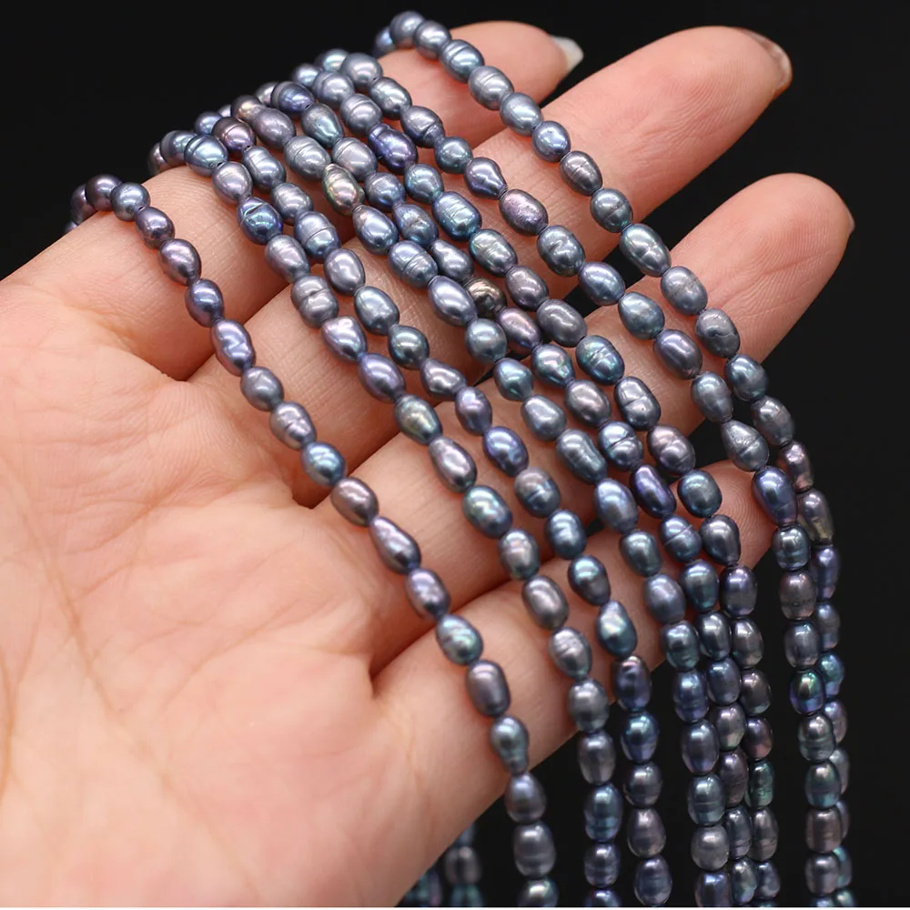 Natural Fresh Water Pearl Black Grain Shape 3-4mm DIY for Jewelry Making Necklaces Accessories Bracelet Earrings Gift