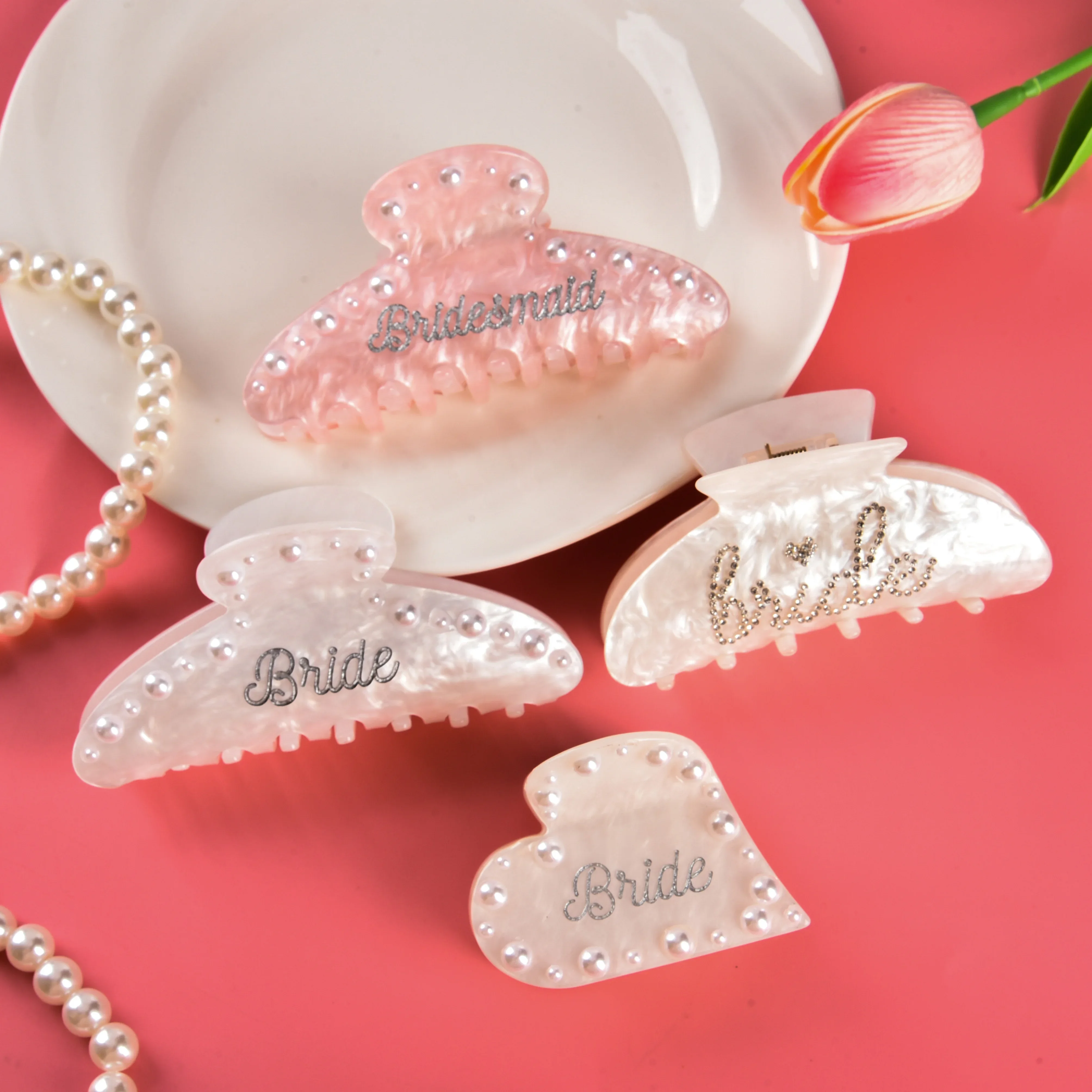 

Muweordy New Valentine's Day Hair Claw Present Heart Bride Letter Print Acrylic Claw Clip Hair Clips Hair Accessories for Women