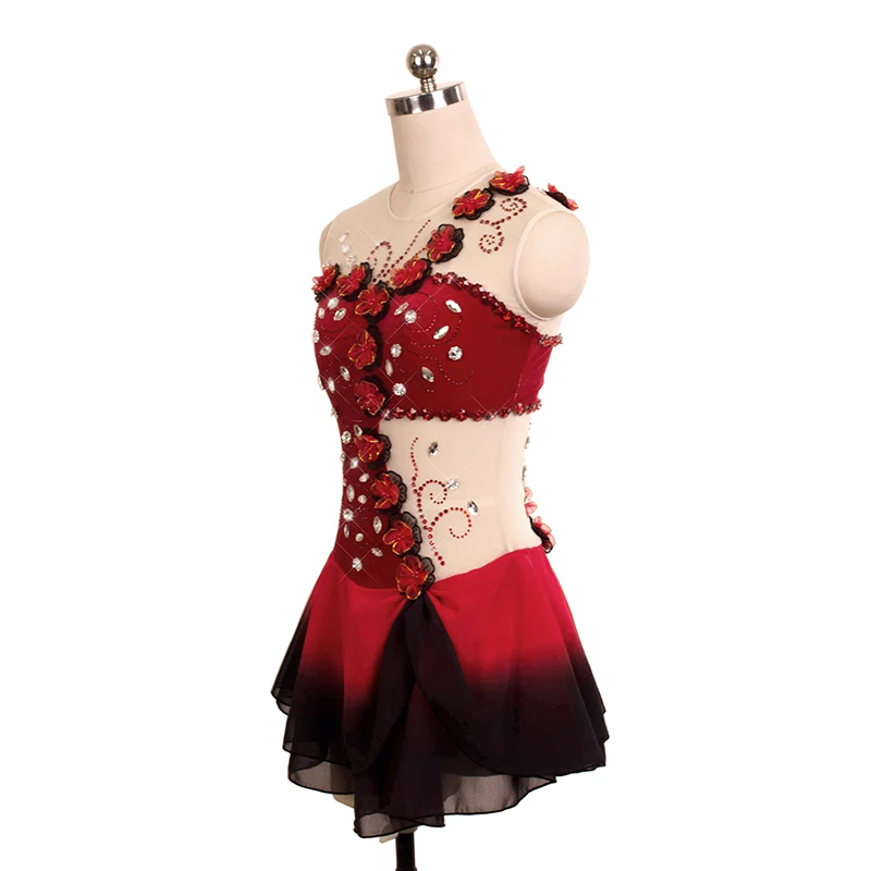 Nasinaya-vestido de entrenamiento de competición de patinaje artístico, ropa personalizada de gimnasia rítmica para mujeres y niños, ropa de flores rojas