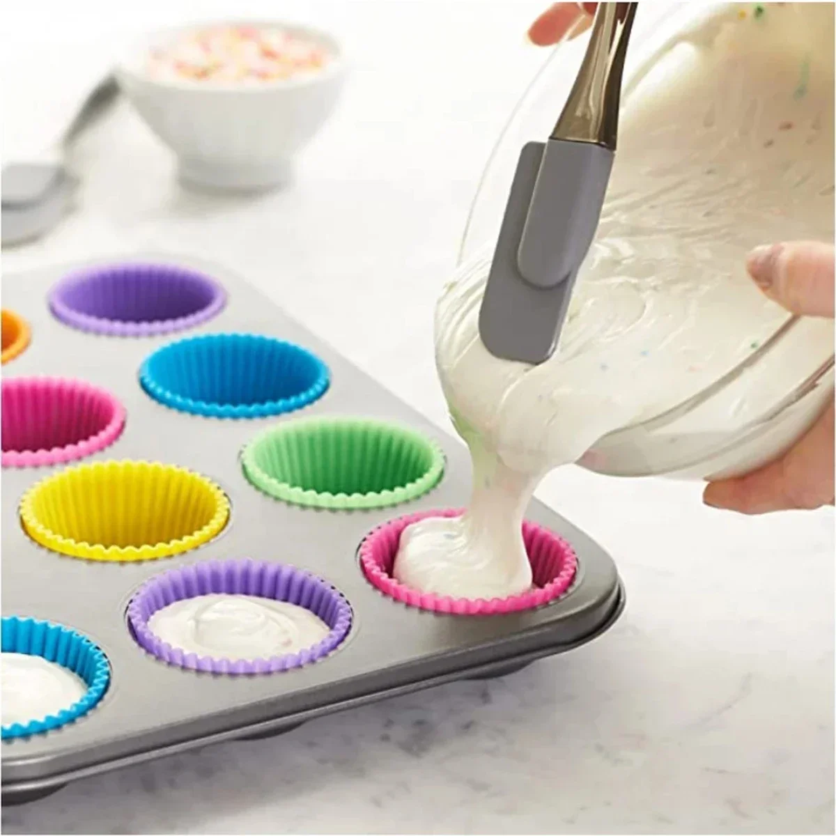 10Pcs Silicone Cake Mold Round Shaped Muffin Cupcake Baking Molds Kitchen Cooking Bakeware Maker DIY Cake Decorating Supplies