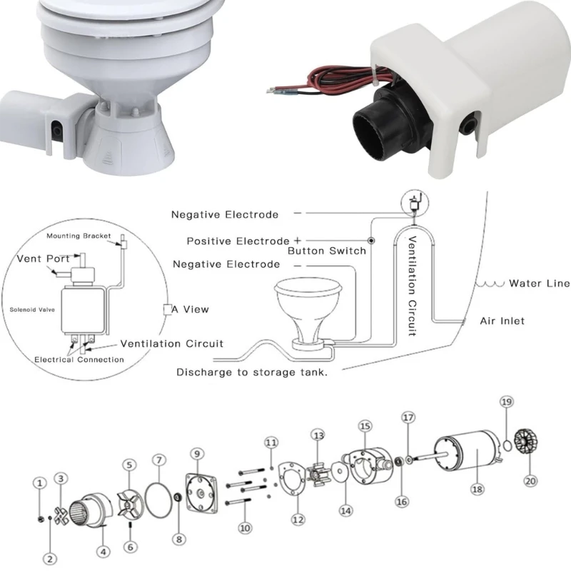 Marine Toilet Replacement Motor Pump for 37010 Series Electric Toilet Macerator Sub Assembly Replace 74001-2460 T3EF