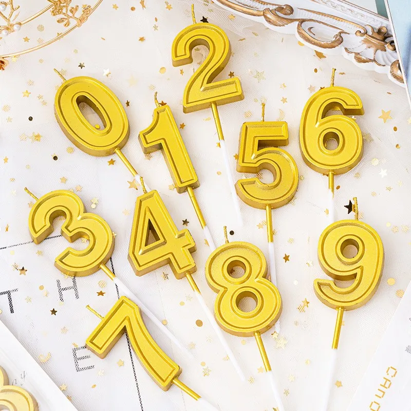 Creative 0-9 Number Candles Smokeless Birthday Candle Gold Digital Cake Candle for Birthday Party Anniversary