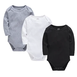 3 Pcs/lot Baby Boy Girls Bodysuit White Black Grey Design 100% Cotton Clothes Spring Autumn Newborn Jumpsuit