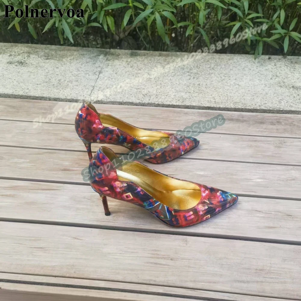 

Runway Mixed Color Leather Pointy Pumps Thin High Heel Shoes For Women Slip On Pointed Toe Fashionable Casual Zapatos Para Mujer