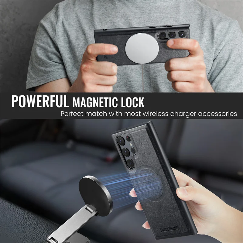 2 In 1 Magsafe Magnetic Leather Flip Phone Case for Samsung S26 S25 S24 S23 S22 Ultra Plus FE Wallet Cards Holder Pocket Cover