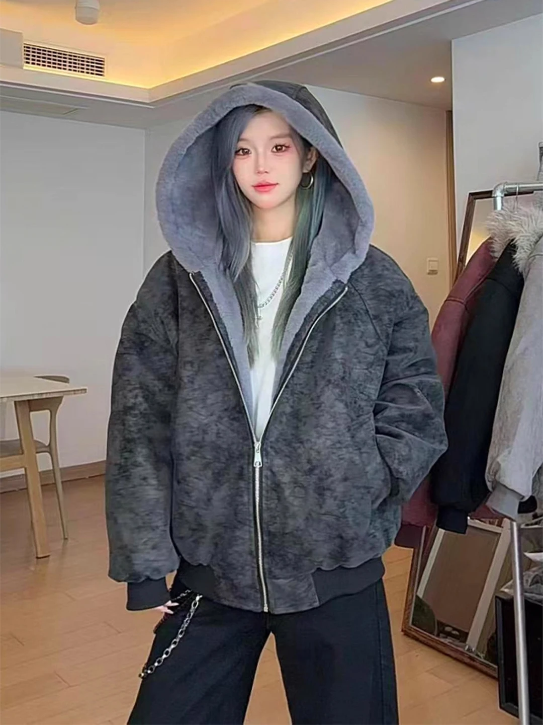 

Женская зимняя теплая куртка Bla Mountain Eagle из утолщенного хлопка с флисом, с капюшоном, на молнии, из искусственной кожи, с длинными рукавами