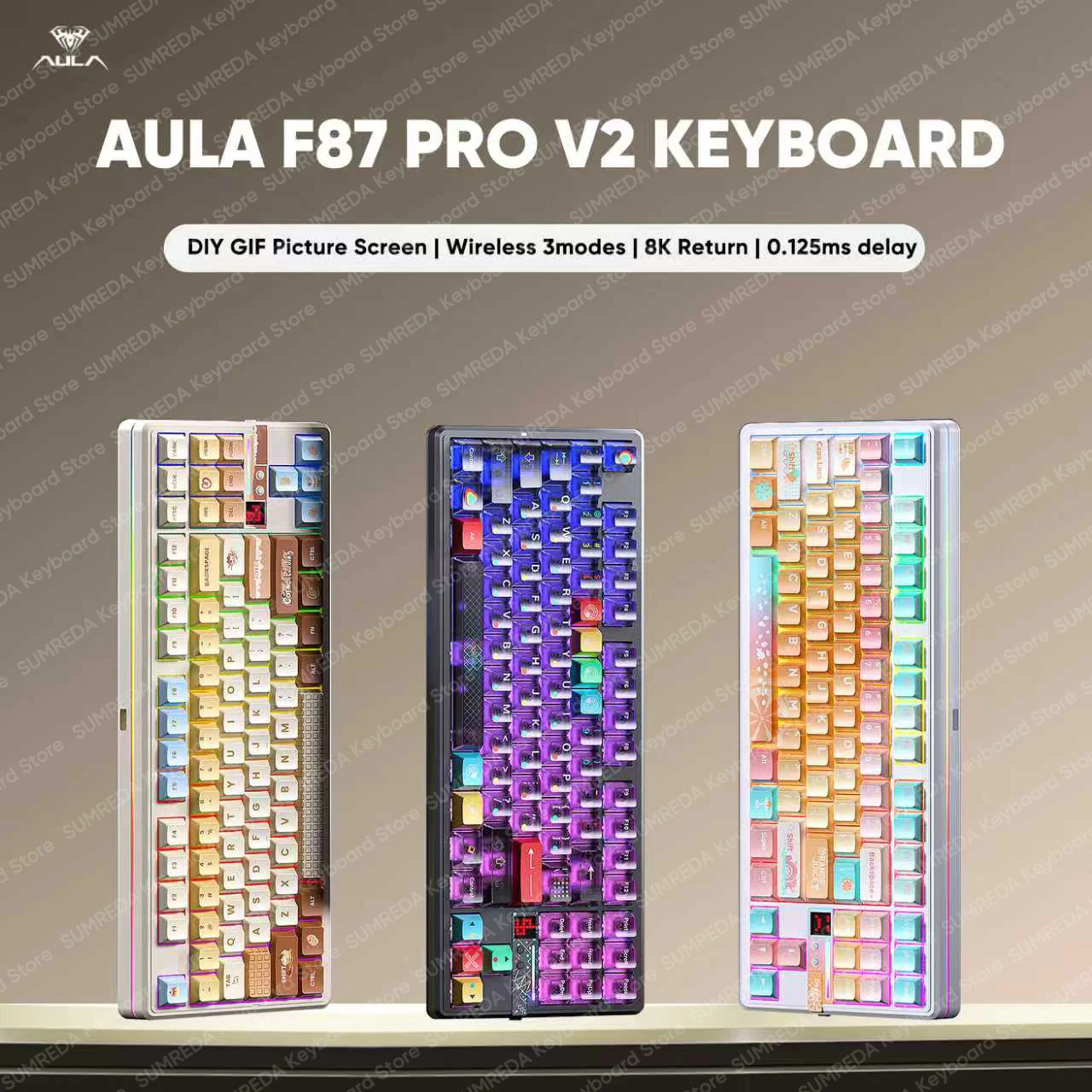 

AULA F87 Pro V2 Gasket Gaming Mechanical Keyboard 80% TKL Layout 8K 0.125ms Delay Hot-Swap RGB 2.4G Bluetooth Wired Keyboard