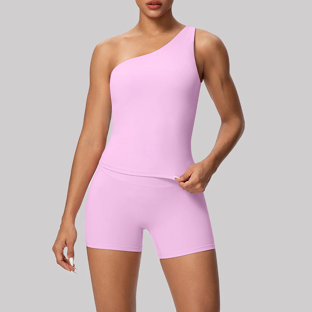 

Женский спортивный костюм из 2 предметов, комплект для йоги, одежда для тренировок в тренажерном зале, спортивные костюмы для фитнеса, женский укороченный топ, бюстгальтер на одно плечо, комплект шорт с высокой талией