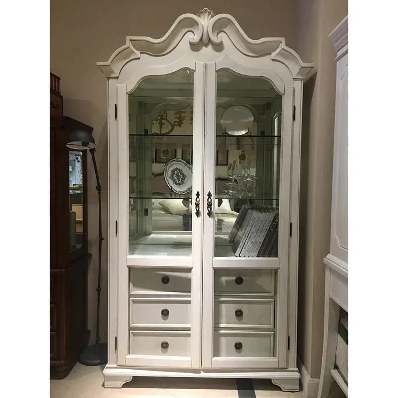 

Furniture Provence French modern style display cabin et solid woo d carvi ng flower ol d po rcelain