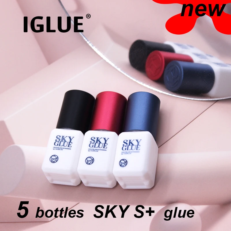 5 Bottles SKY S+ Glue False Eyelash Extension 1s Fast Dry Strong Adhesive Lasting No Irritation 5g Lash Glue with Original Bag