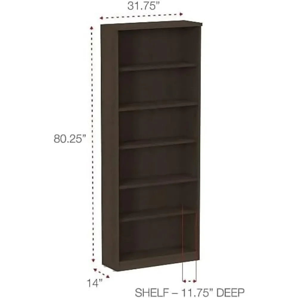 ALEVA638232ES 31.75 in. x 14 in. x 80.25 in. Valencia Series 6-Shelf Bookcase - Espresso