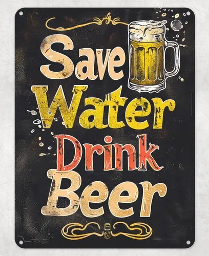 Funny Save Water Drink Beer Metal Poster Wall Sign Man Cave Shed Bar Pub Kitchen --Tin Sign
