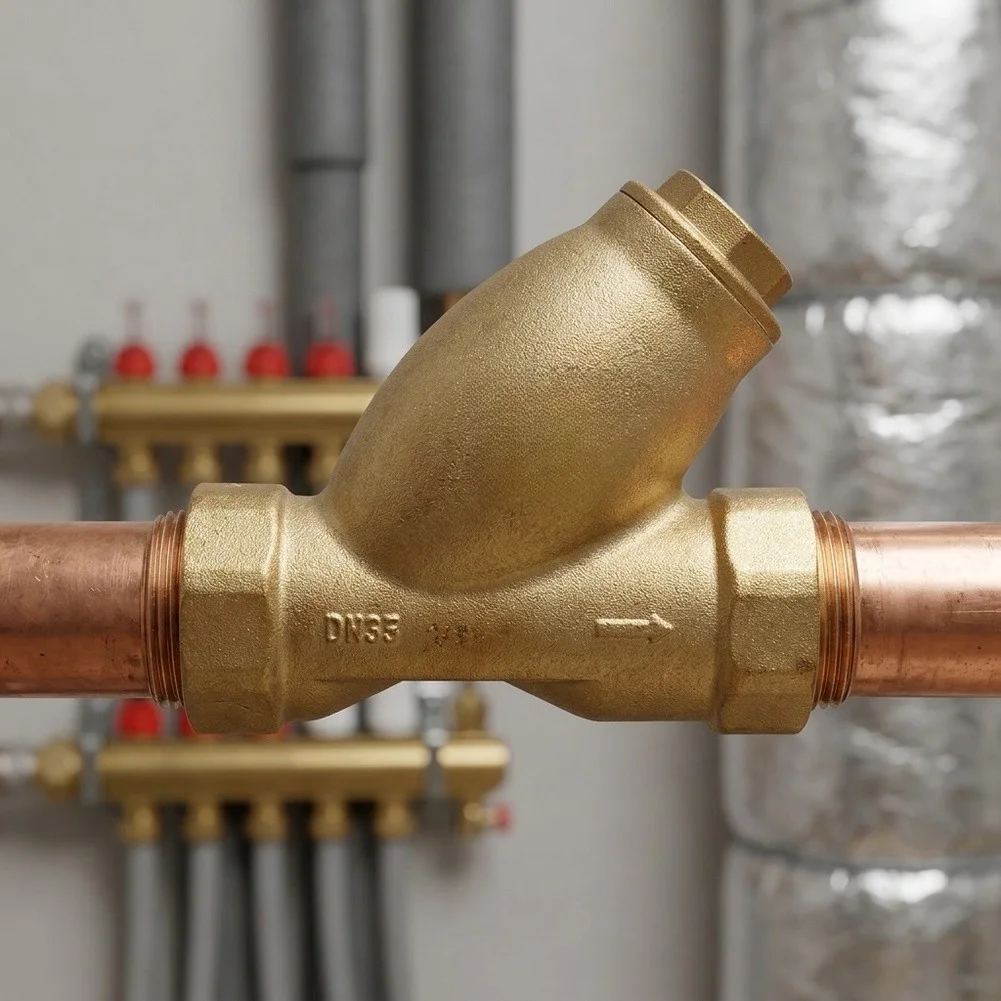 DN32 Brass In-Line Filtration Valve with Large Flow Y Design and Stainless Steel Mesh for HVAC System Maintenance