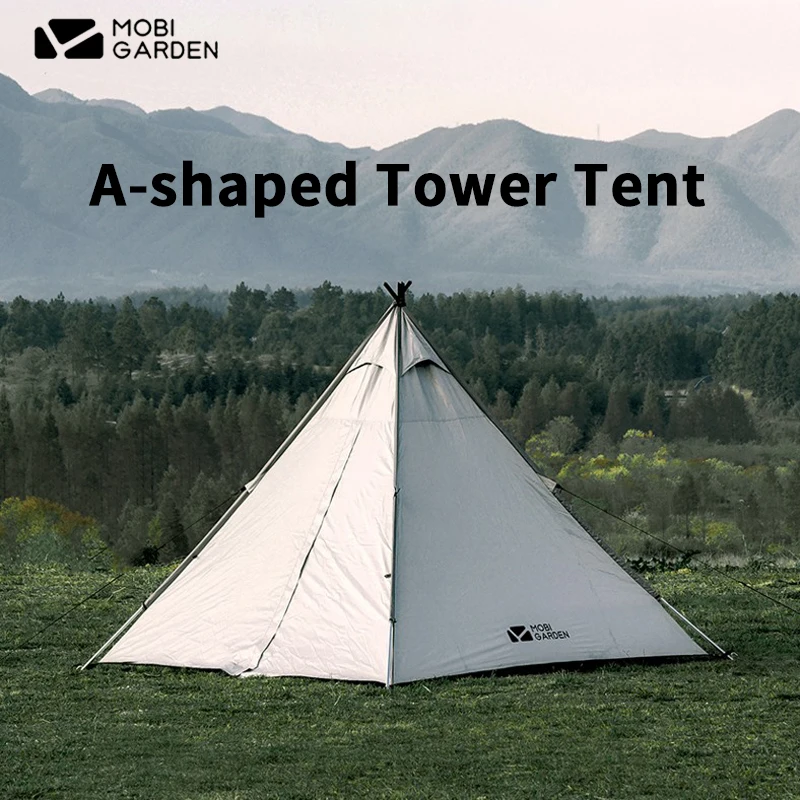 

MOBI GARDEN Outdoor Camping Pyramid Tent 3~4 Persons 150D Oxford Cloth Waterproof PU4000mm Large Space Portable A Tower Tent