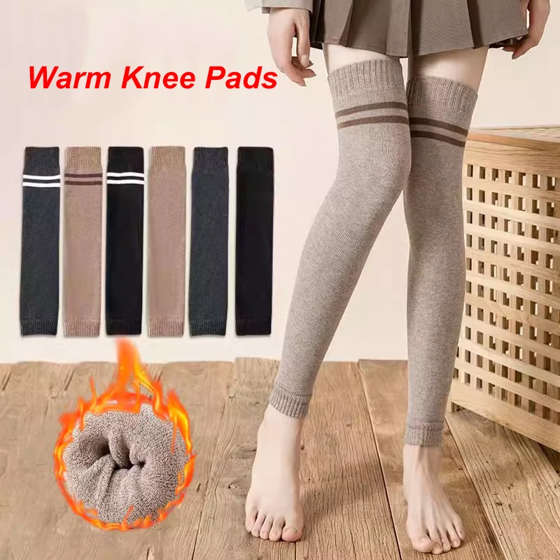 Winter Knitted Woolen Fleece Leg Warmer For Unisex Solid Color Elastic Warm Leg Sleeve Women Thicken Soft Long Tube Knee Pad