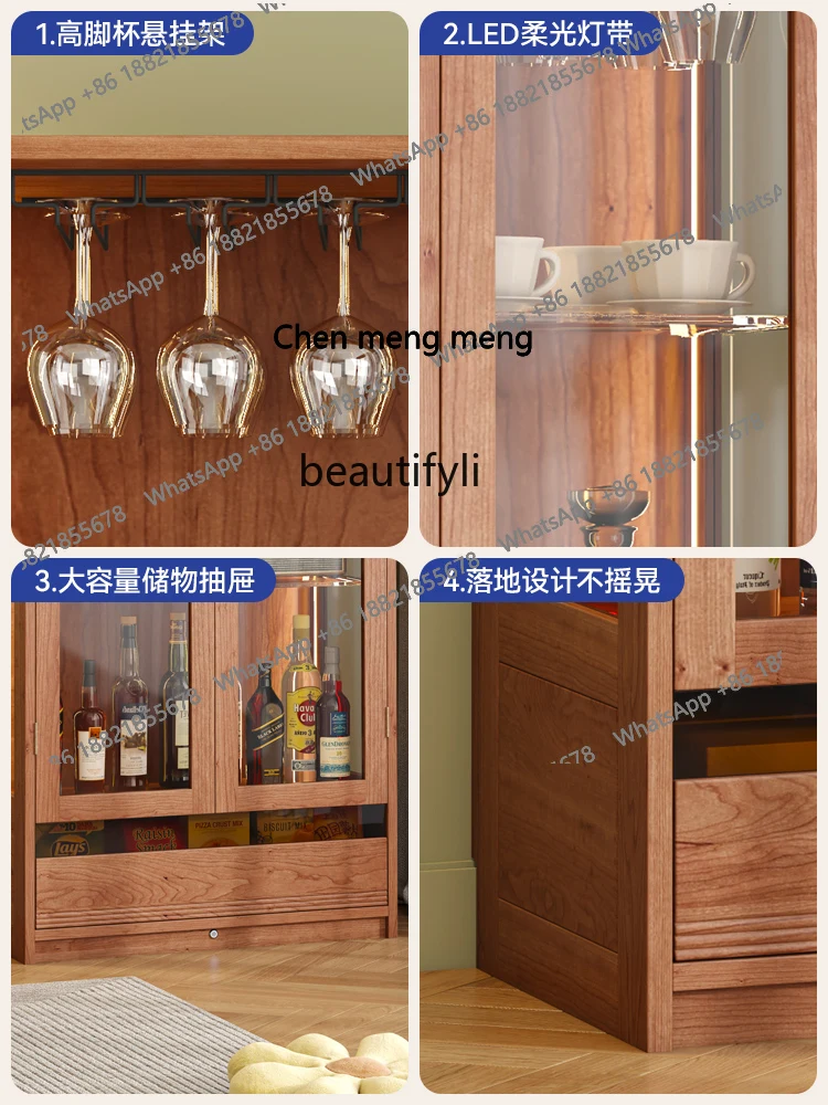 Массив дерева, гостиная у стены, небольшая бытовая стеклянная дверь, скандинавский вертикальный шкаф, высококачественный винный шкаф H