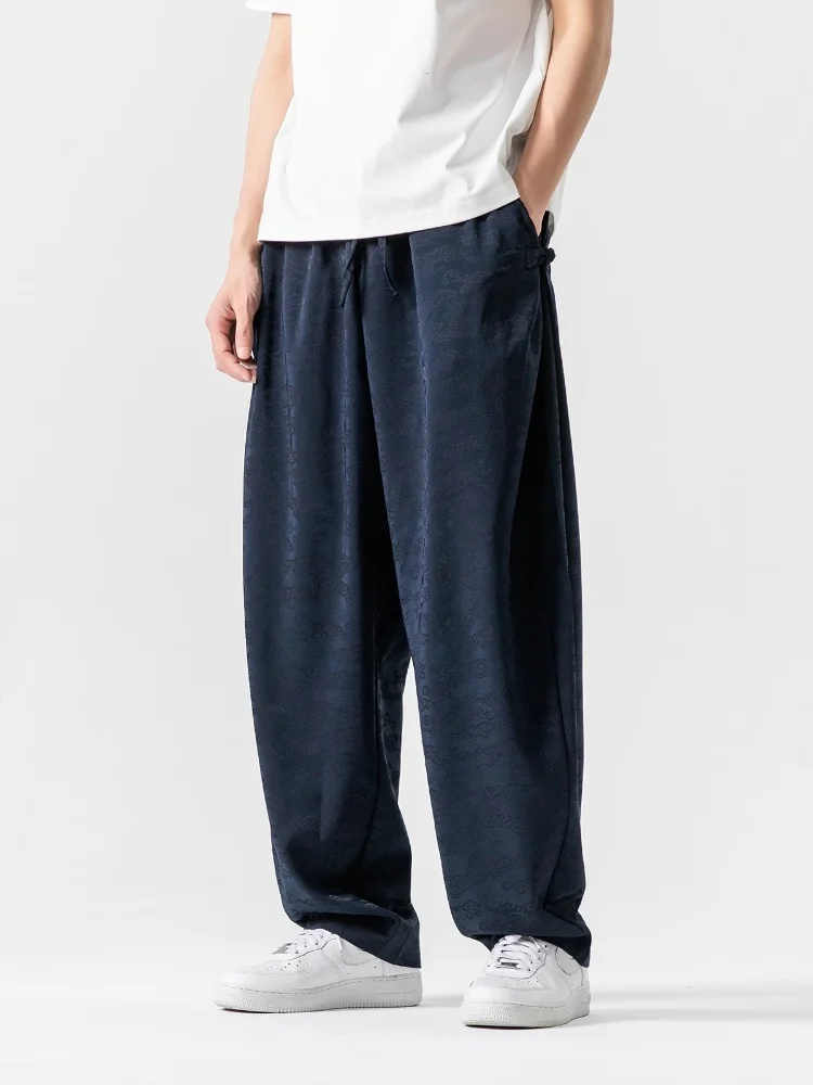 

Мужские повседневные брюки из ледяного шелка, летние, тонкие, новые, в китайском стиле, свободные, прямые, длинные, дышащие, удобные, модные