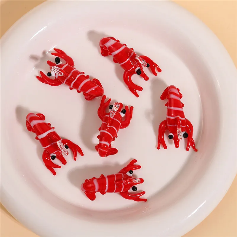 1PC 2024 INS Fashion Cute Ceramic Red Lobster Pendant Cute Shrimp Ornament Accessories for Necklace Bracelet