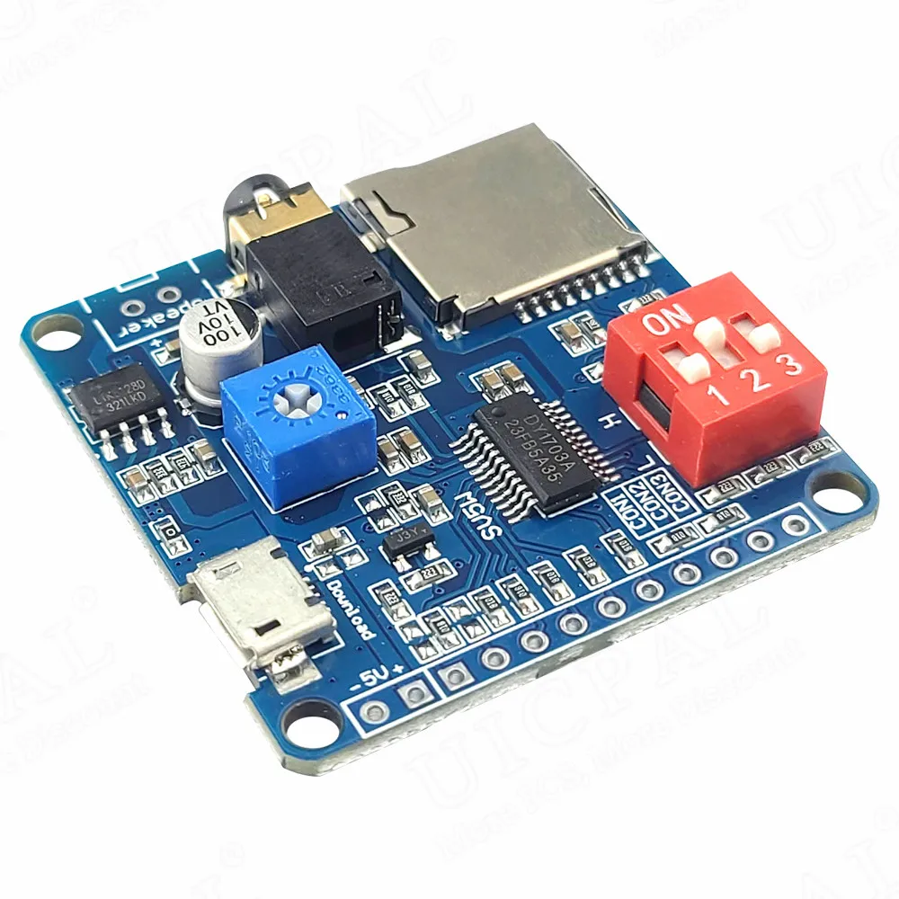 Voice Sound Module for Arduino MP3 Player Module UART I/O Trigger Class D Amplifier Board 5W 8M Storage SD/TF Card DY1703A