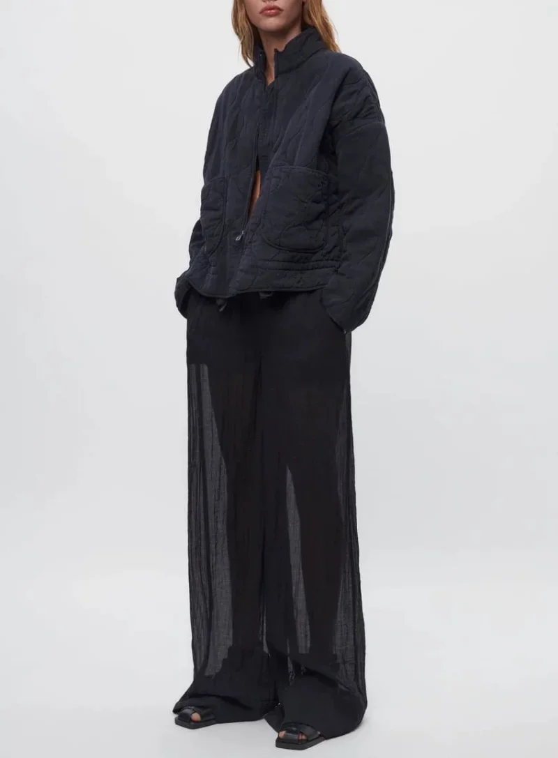 LIBIELIY Cappotto casual imbottito in cotone con tasche grandi e colletto alla coreana trapuntato vintage di nuova moda da donna