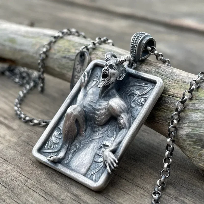 Vintage Want To Crawl Out Long Horned Demon Satan Lucifer Goat Representatives of Dark Force Pendant Necklace Punk Jewelry Gift