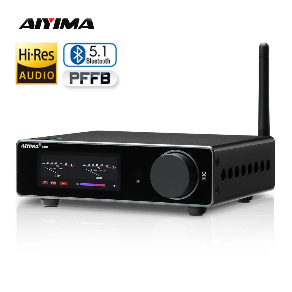AIYIMA A80 Upgraded TPA3255 PFFB Bluetooth DAC Stereo Power Amplifier 300Wx2 Class D HiRes Digital Amp RCA TRS OPT COA USB Input