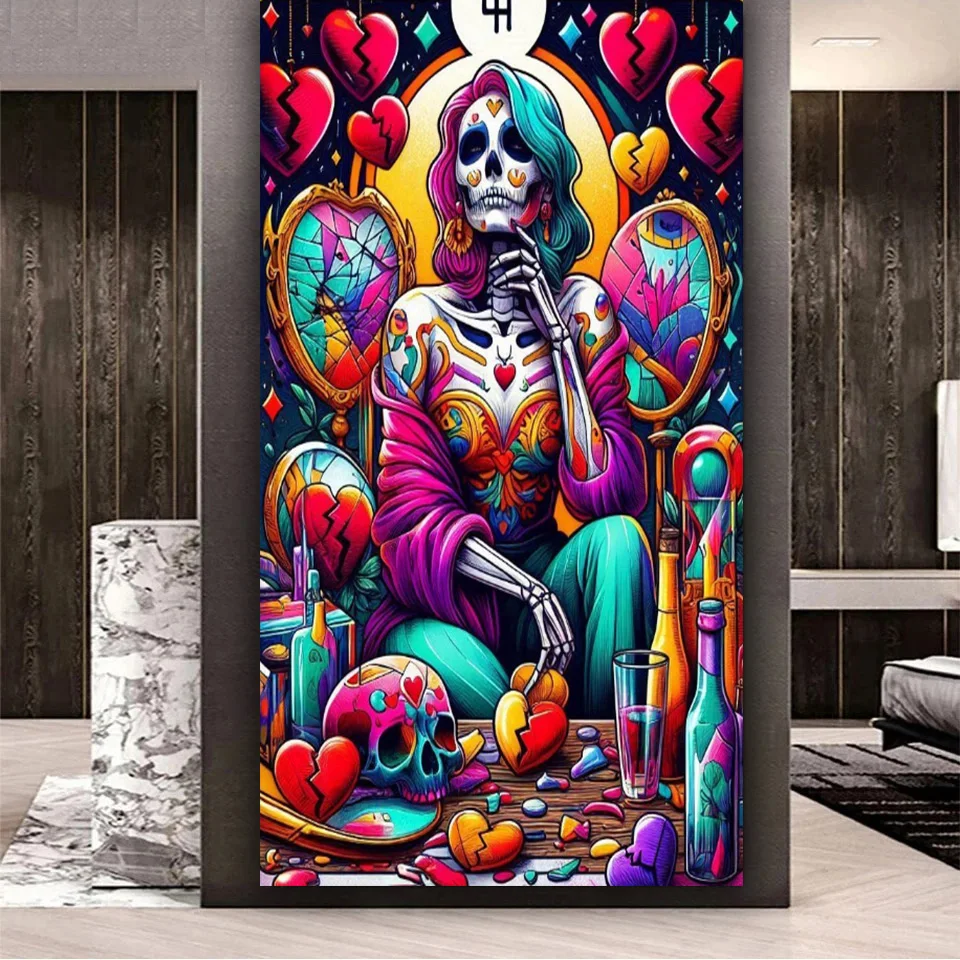 

Алмазная картина Удивительная татуировка черепа Женское искусство, полная алмазная вышивка своими руками, мозаика, домашний декор, вышивка крестиком, подарок на Хэллоуин