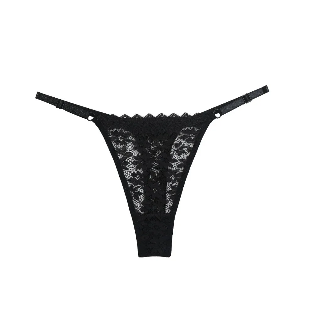 Bequeme, niedrig geschnittene Spitzen-Stringhöschen mit Blumenmuster, weiche, einfarbige, verstellbare Gürtel-Slips, Unterwäsche, transparente T-String-Höschen für Mädchen – Detail 11