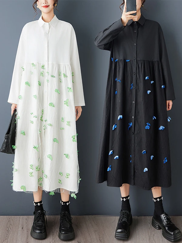 Doce solto longo sve irt dr casual sle impresso renda emenda feminino dr primavera 2026 a linha silhueta colarinho