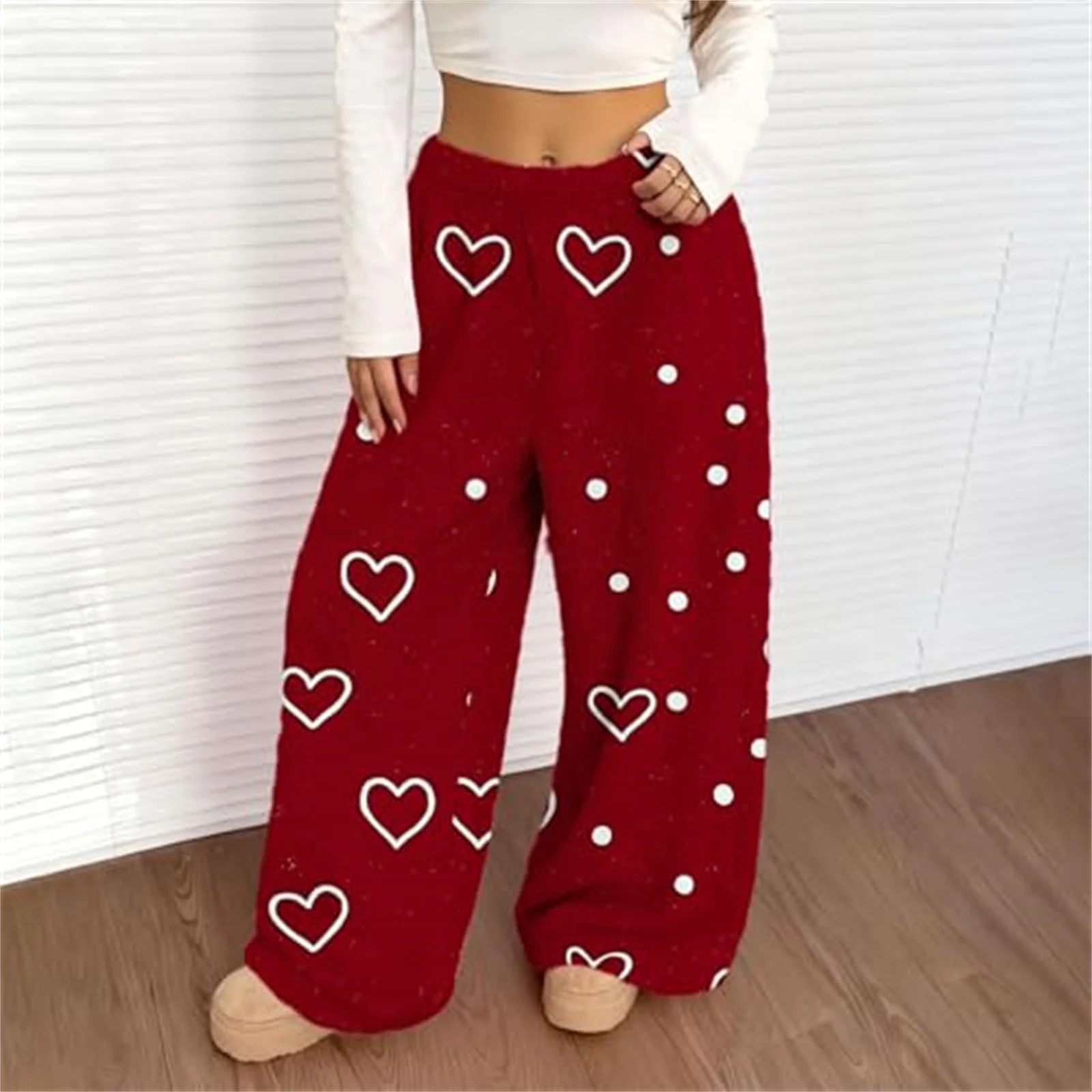 

Women's Pajama Pants Plush Fashion Casual Pajama Soft Elastic Waist Pajama Pants Autumn Winter Plush Pajama Pants Sleep Pants