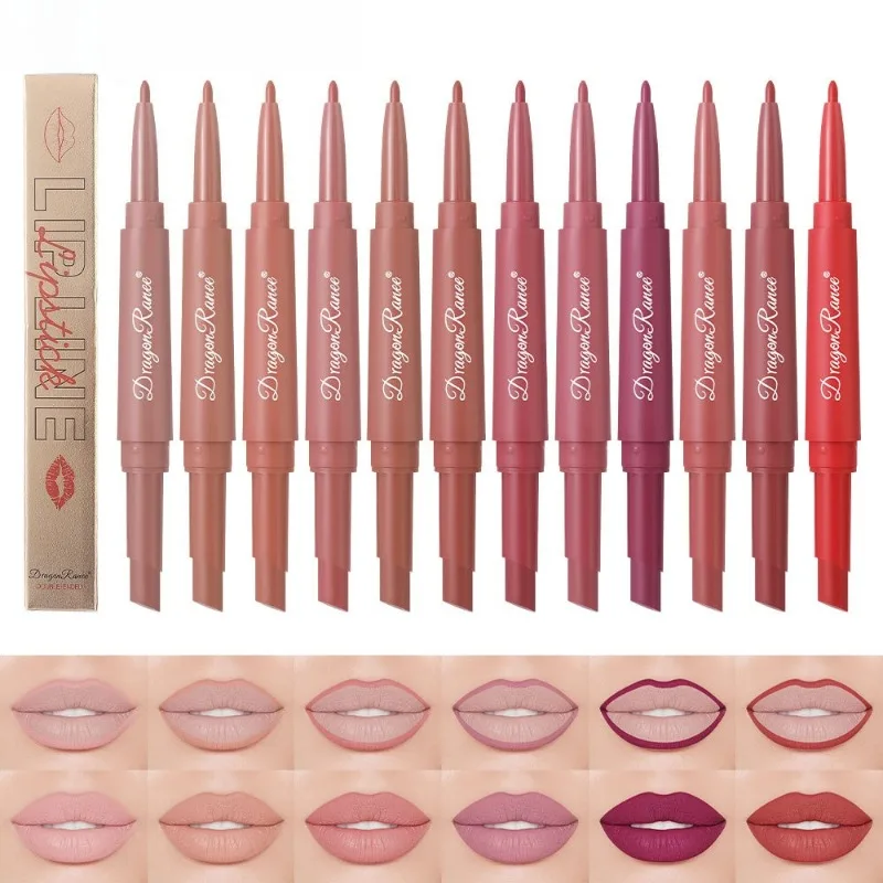 2 in 1 Lip Liner and Lipstick Pen Easy To Color Waterproof Long Lasting Red Nude Matte Lip Liner for Daily Outline Stick Makeup
