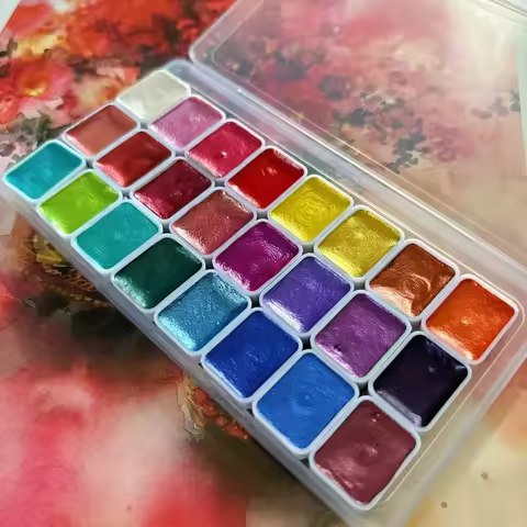 Solid Pearlescent Watercolor Pigment 24 Colors 1ML Packaged Painting Hand-painted Portable Watercolor Box Nail Art Supplies