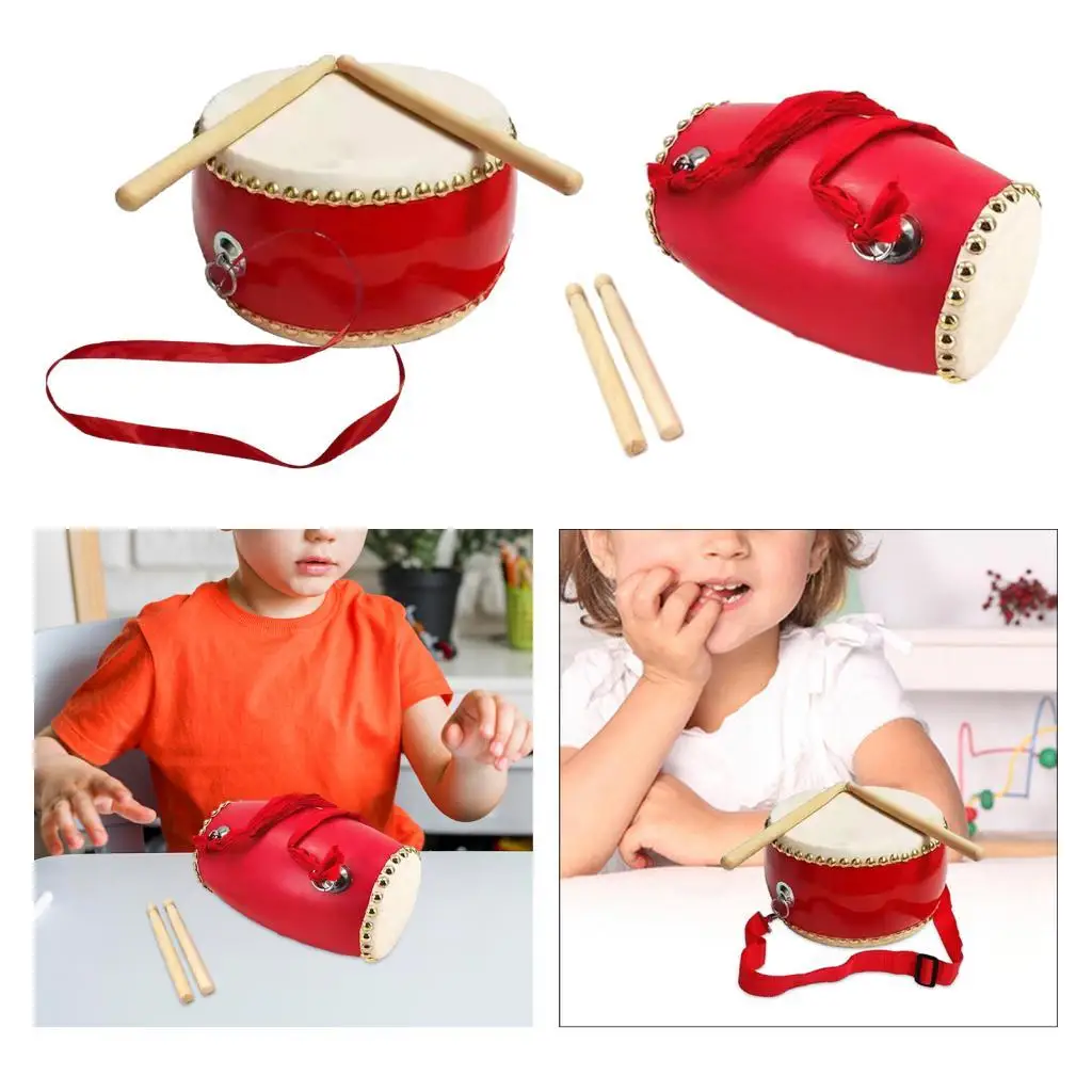 Mini Chinese Waist Drum for Kids Portable Rhythmic Percussion Instrument with Drumsticks for Classroom