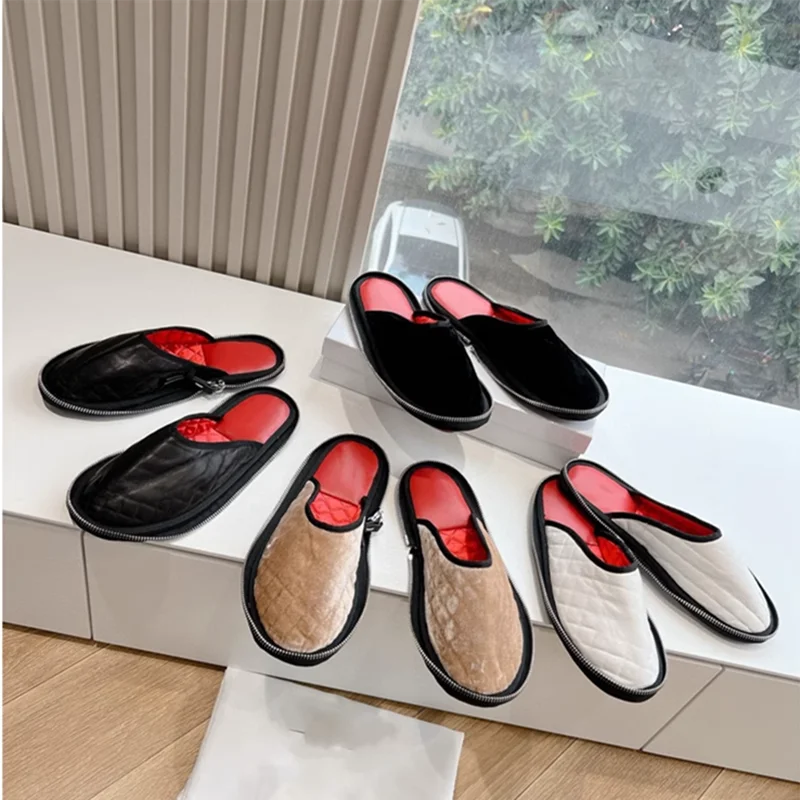 

2024 New Baotou Half Slippers for Women Wearing Leather Flat Bottom British Casual Folding One Step Shoes with Muller Shoes