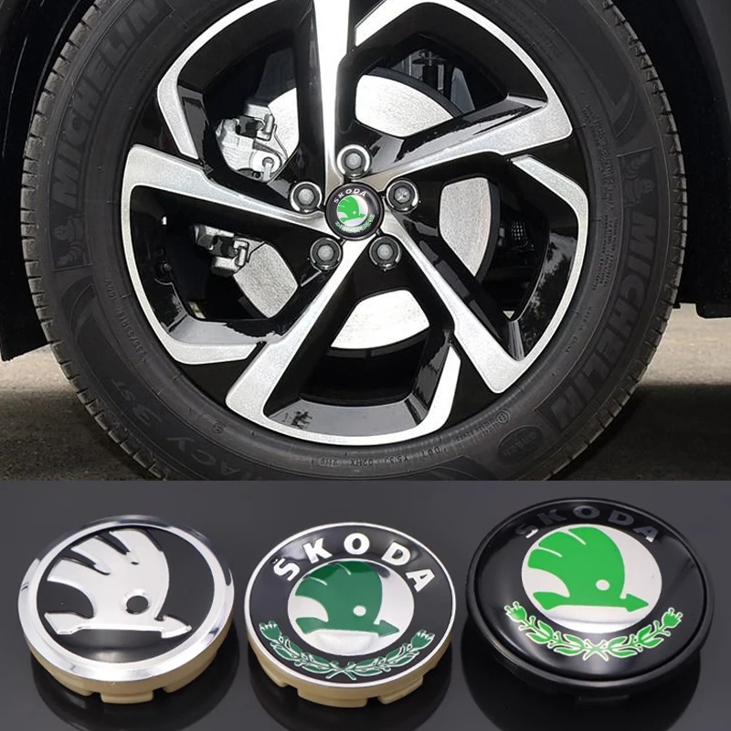 4pcs 56mm 65mm Car Wheel Center Hub Cap Badge Emblem Decal Wheel Sticker For Skoda Octavia KAMIQ KODIAQ SUPERB RAPIDFABIA YETI