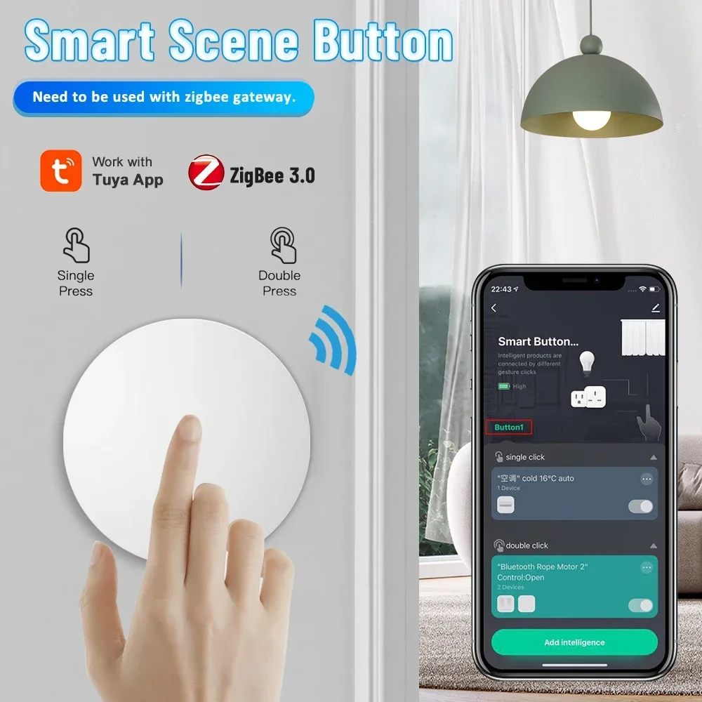 

Tuya ZigBee 3,0 кнопочный переключатель сцен, многосценная связь, интеллектуальный переключатель, автоматизация с питанием от батареи и шлюзом Smart Life Zigbee