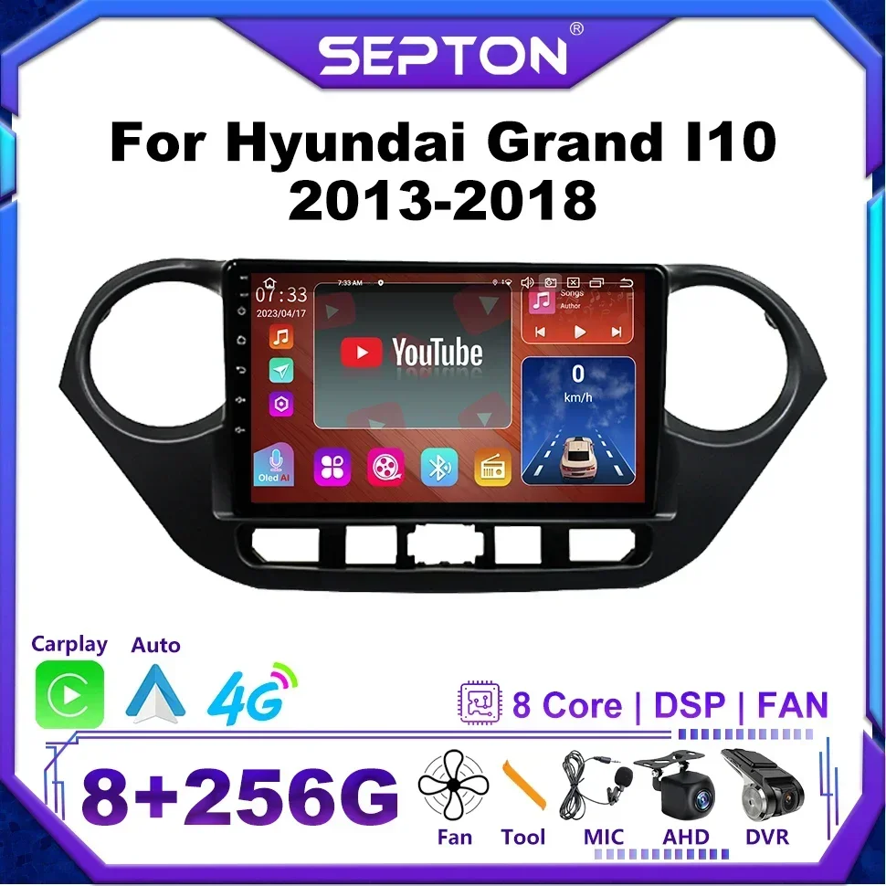 SEPTON Android 12 Car Radio for Hyundai Grand I10 2013-2018 8Core CarPlay Navigation 2Din Head Unit Automotive Multimedia Player