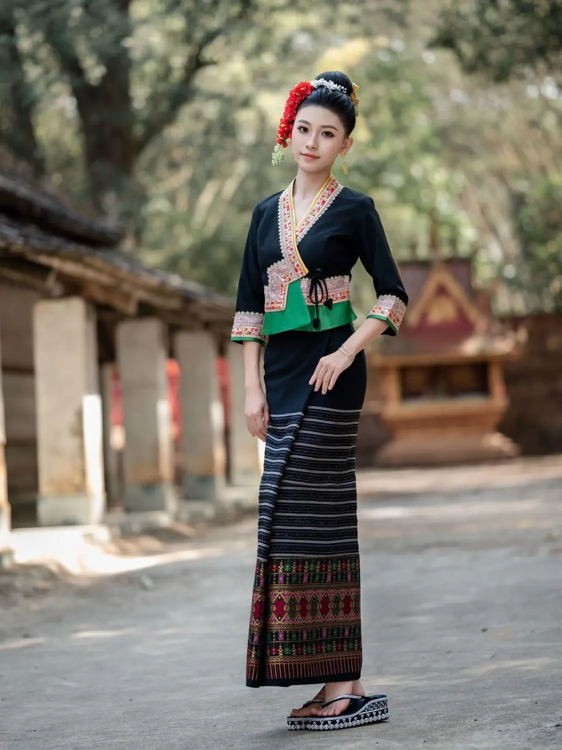 2 قطعة تايلاند ميانمار النساء داي الملابس داي العرقية زي أداء الرقص الوطني زي التايلاندية نمط فستان مجموعة #5