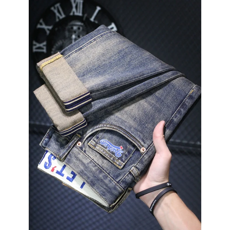 High-End plus Size Distressed Retro Jeans Men's Fashion Street Slim Fit Stretch Pencil Pants Handsome Long Pants